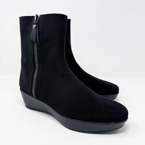 Stuart Weitzman Black Nylon Low Wedge Boots Women's 10.5N Side Zip Made in Spain